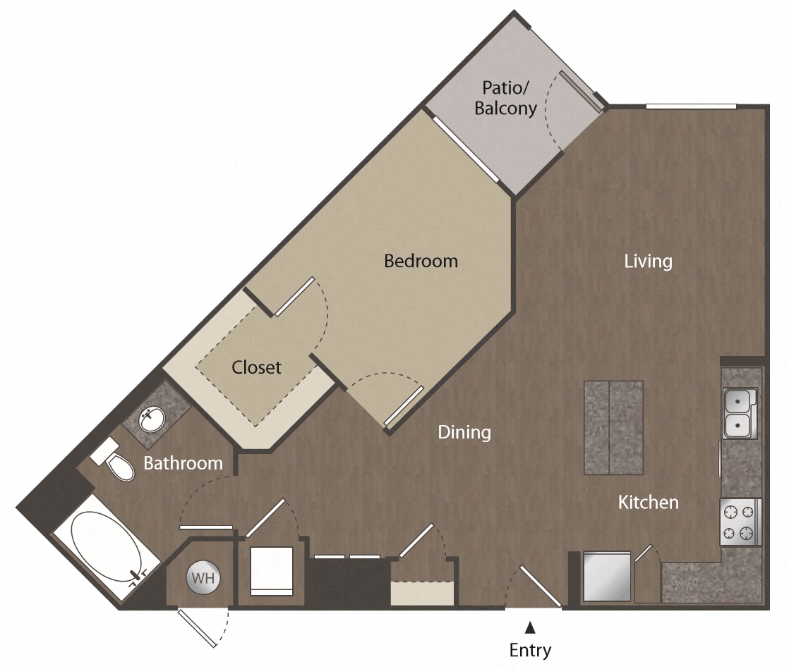 Floor plan for 1 bed, 1 bath, 779 sqft